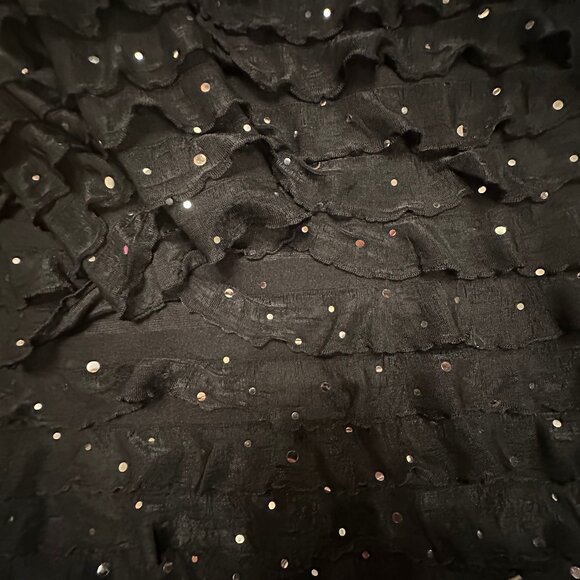 NWT. Notations brand, Black, Sparkly Sequins Top 3/4 sleeves and Ruffles - Picture 3 of 9